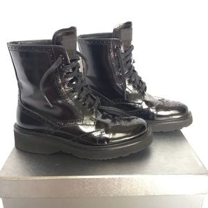 Prada Black Lace-up Oxford Booties